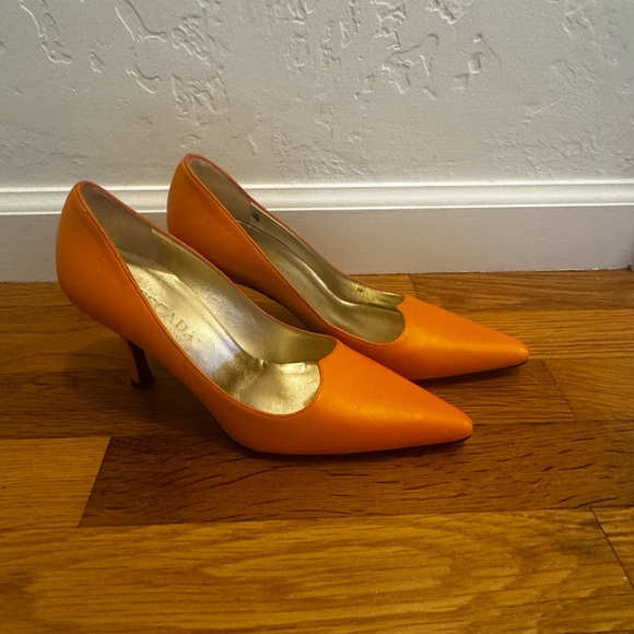 ESCADA Orange High Heels Pumps Shoes Work Party 7 Vintage Y2K Vibes Designer - Picture 5 of 12